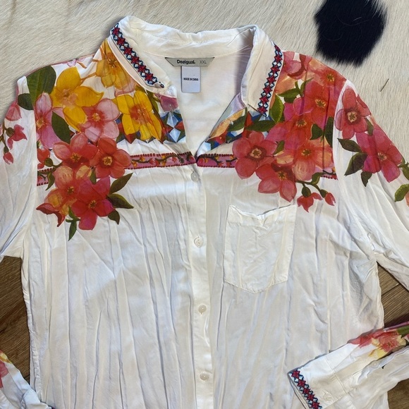 Desigual long-sleeved button down blouse vibrant and colorful floral print - Picture 6 of 9